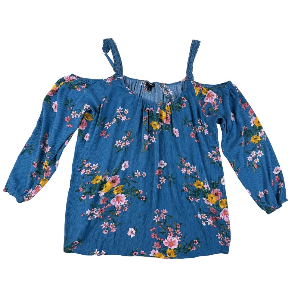 Boho Floral Cold Shoulder Rayon Blouse Crochet Straps‎ Size 3 Torrid